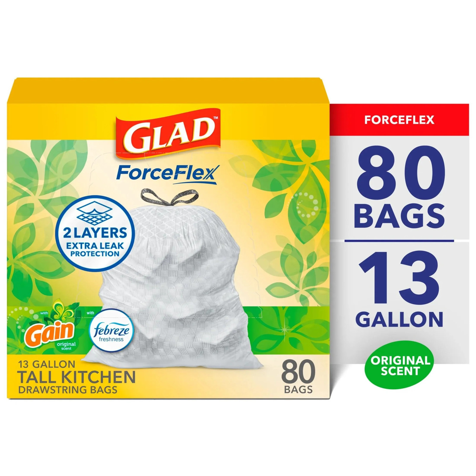Forceflex Tall Kitchen Drawstring Trash Bags, 13 Gallon, Gain Original with Febr gallery