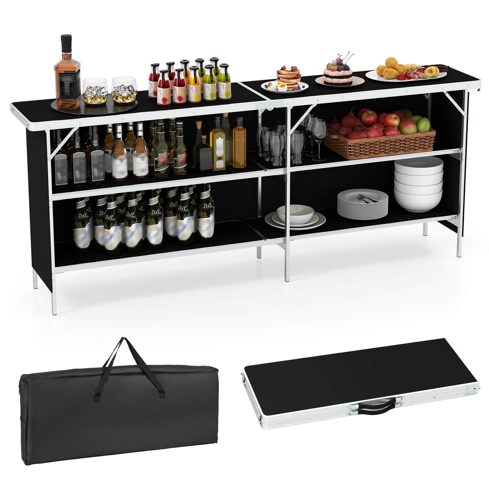 Portable Bar Table Folding Camping Table w/ Aluminum Alloy Frame 2-Tier Shelves gallery