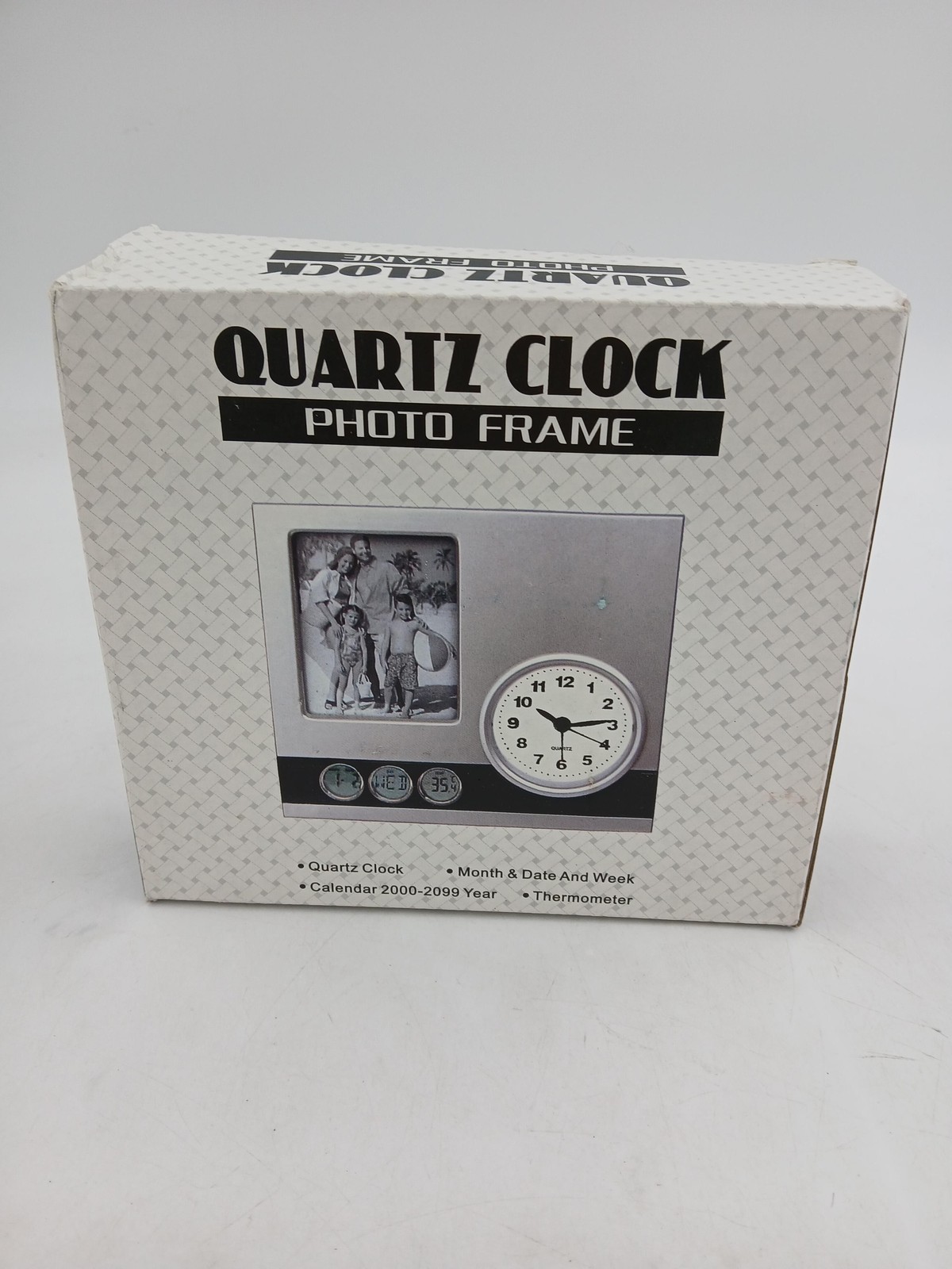 Silver Quartz Clock Photo Frame Desk Calendar Thermometer Analog Digital Modern gallery