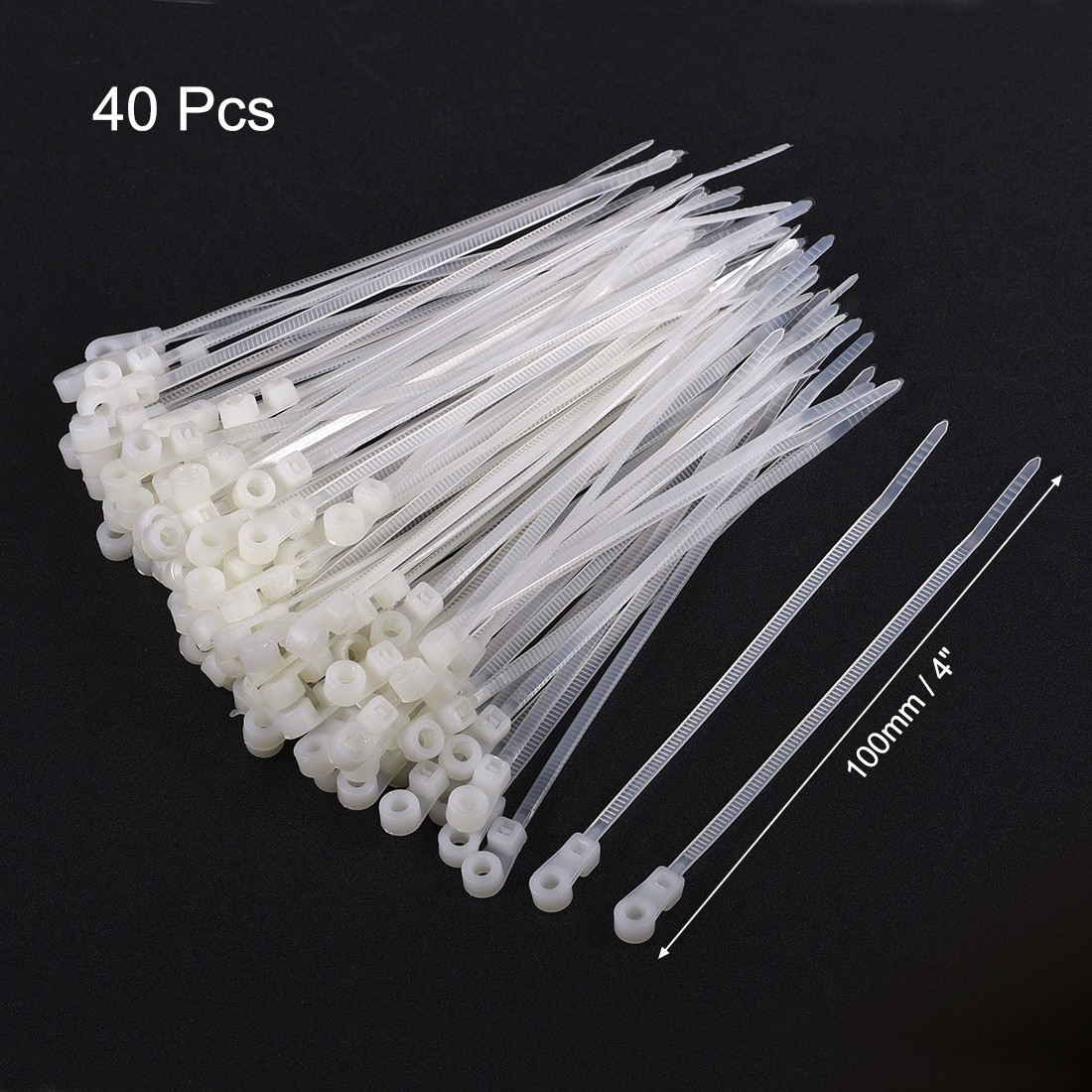 40 x Mount Head Cable Zip Ties 4 Inch Screw Hole Nylon Wire Strap White gallery