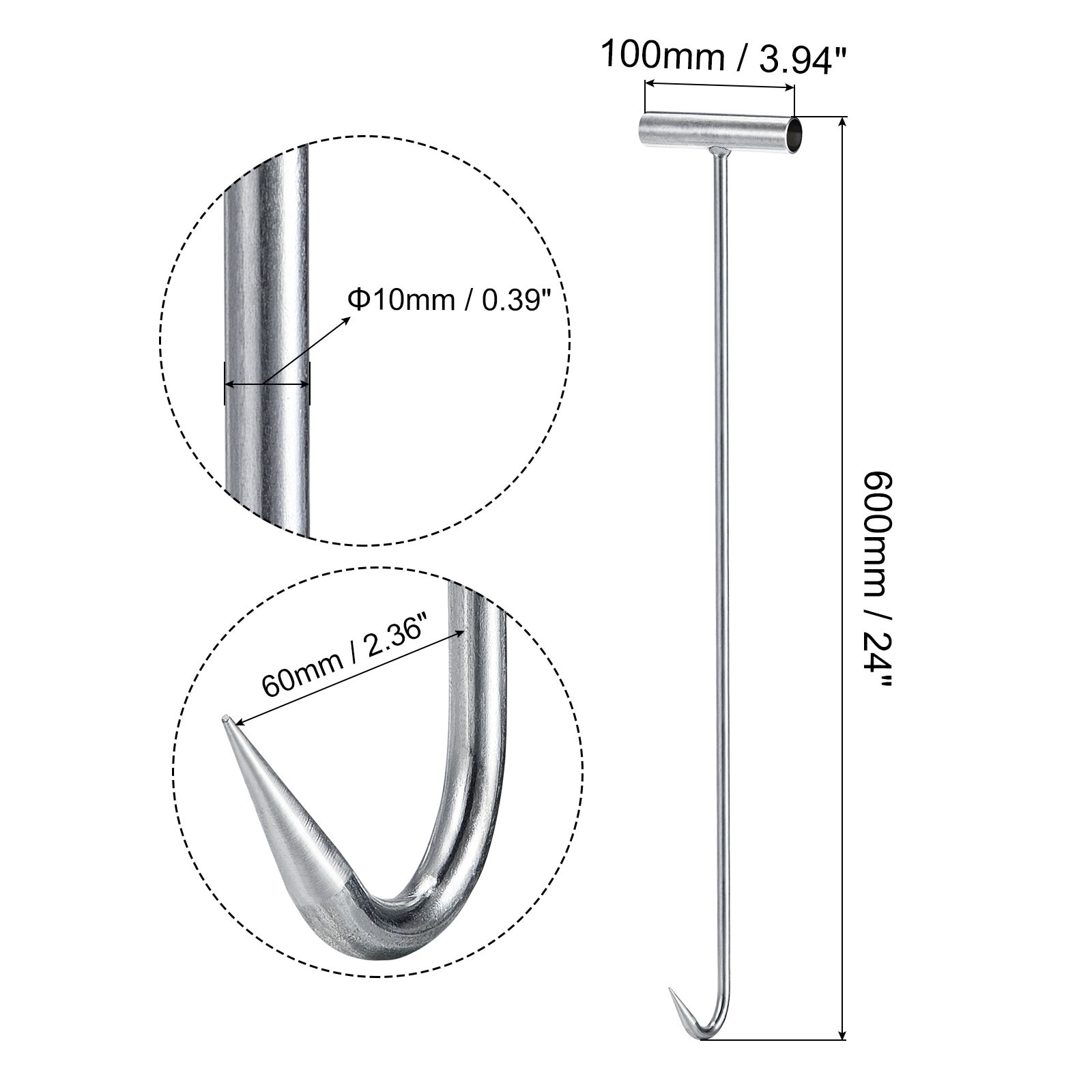 24"(600mm) T-Handle Meat Boning Hook Galvanized T Hooks for Butcher 3Pcs gallery