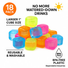 18-Pack Reusable Ice Cubes – 1″ Square BPA-Free Multicolor Chilling Cubes