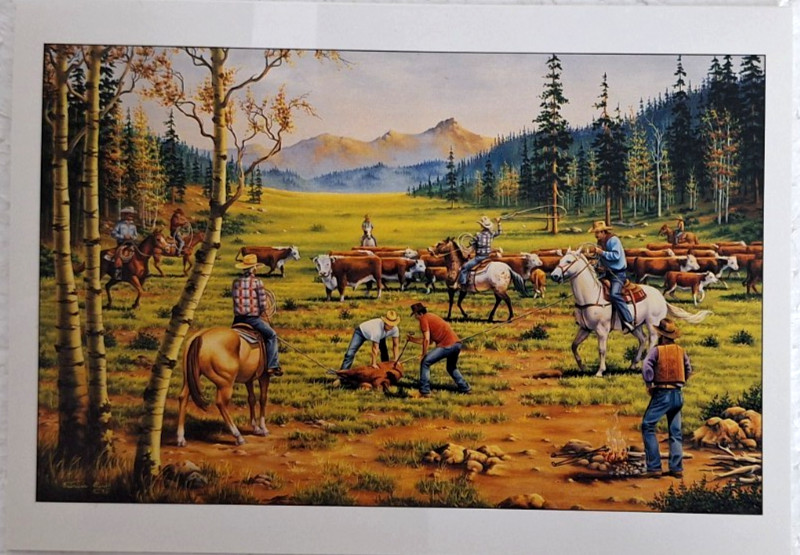 Cowboys Western BLANK Notecards & Envelopes 18 Pk. Oil Painting "Branding" 5x7" gallery