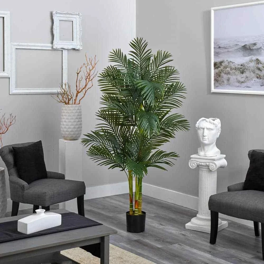 Nearly Natural 6 ft. Artificial Triple Stalk Golden Cane Palm Tree gallery