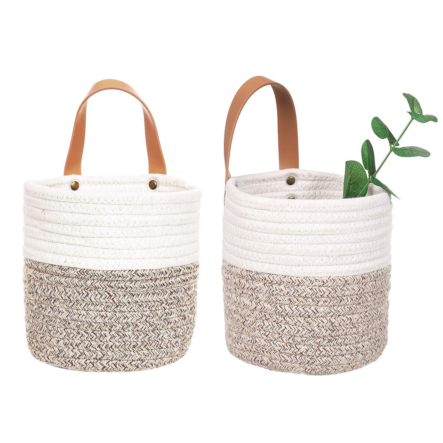 2pack Small Hanging Basket-Cotton Rope Wall Basket with Handle, Hanging Stora... gallery
