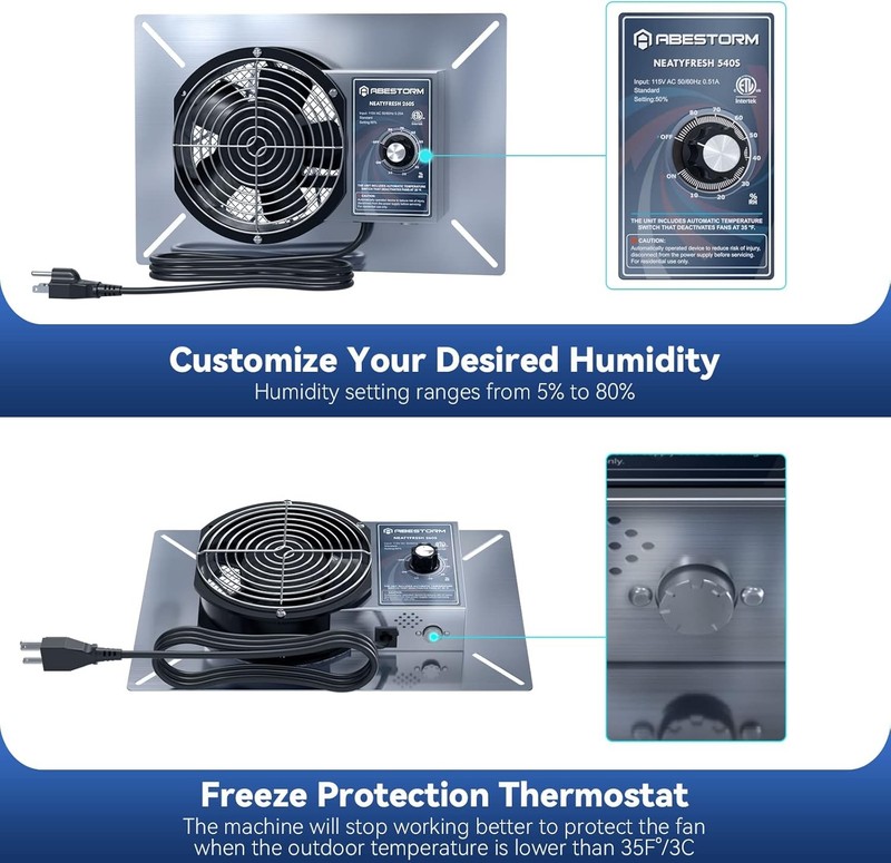 Abestorm 260CFM Crawl Space Ventilation Fan IP-55 Rated Vent Fan with Humidistat gallery