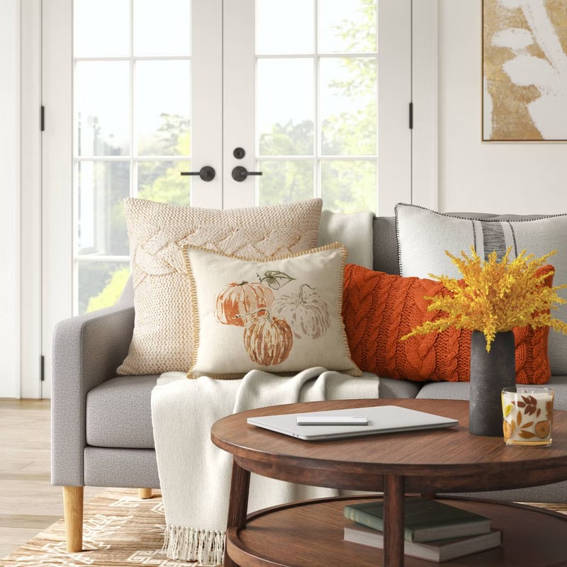 Oversized Placed Striped Square Throw Pillow Cream/Black - Threshold gallery