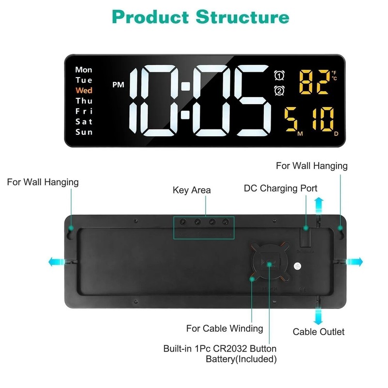 16" Large Digital Wall Clock with Remote, Large Display LED Wall Clock Timer US gallery