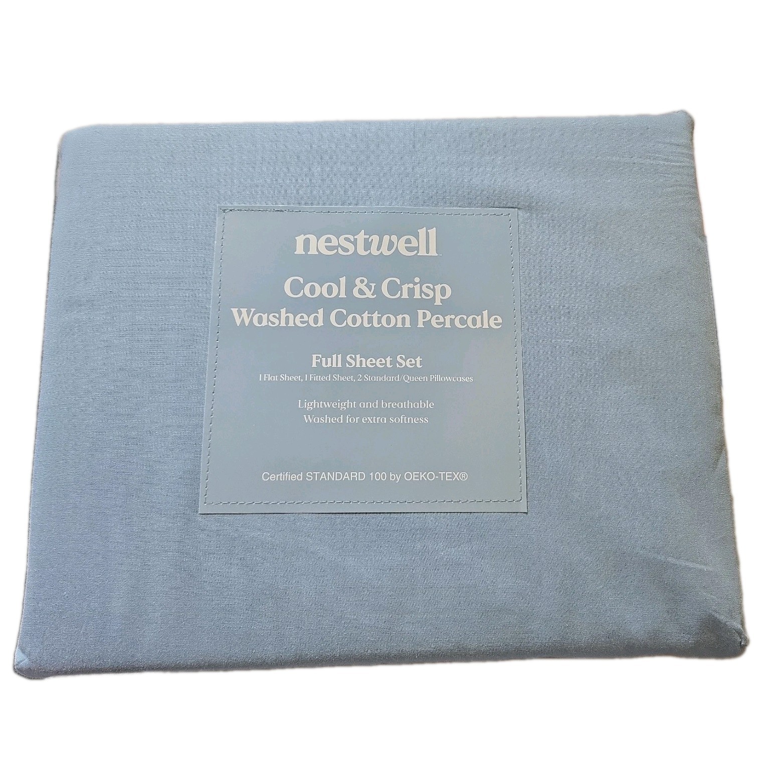 Nestwell Cool & Crisp Cotton Percale Full Size Sheet Set Blue gallery