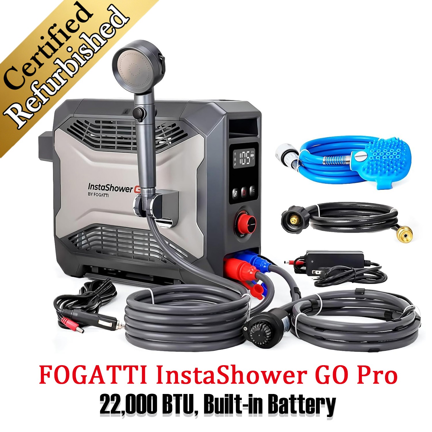 FOGATTI InstaShower GO Pro Portable Propane Water Heater, 22,000 BTU -Certified gallery