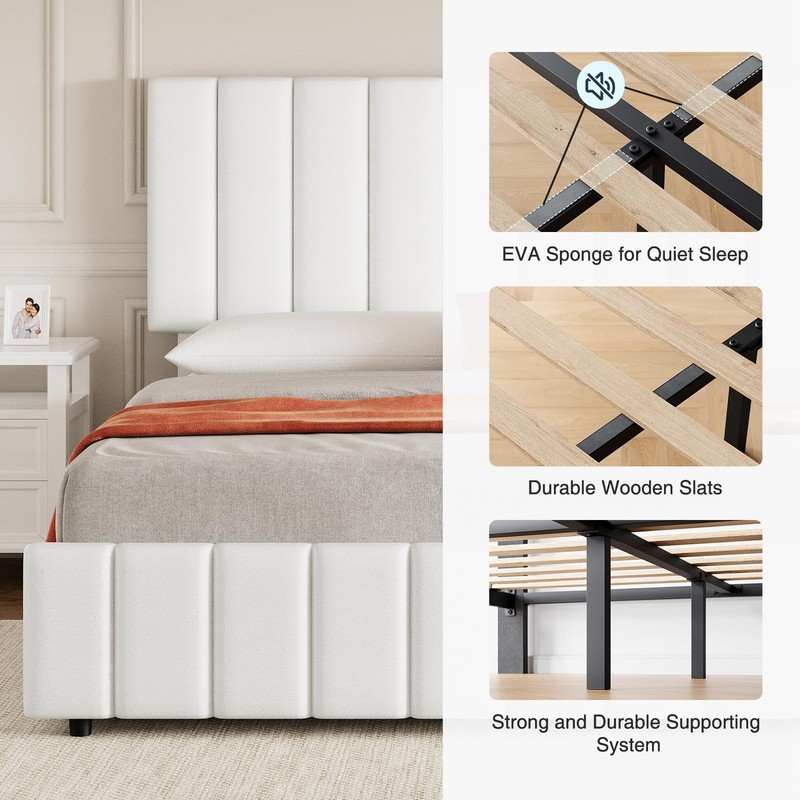 Queen Size Bed Frame with 4 Drawers ,PU Leather Upholstered Platform Bed Frame gallery
