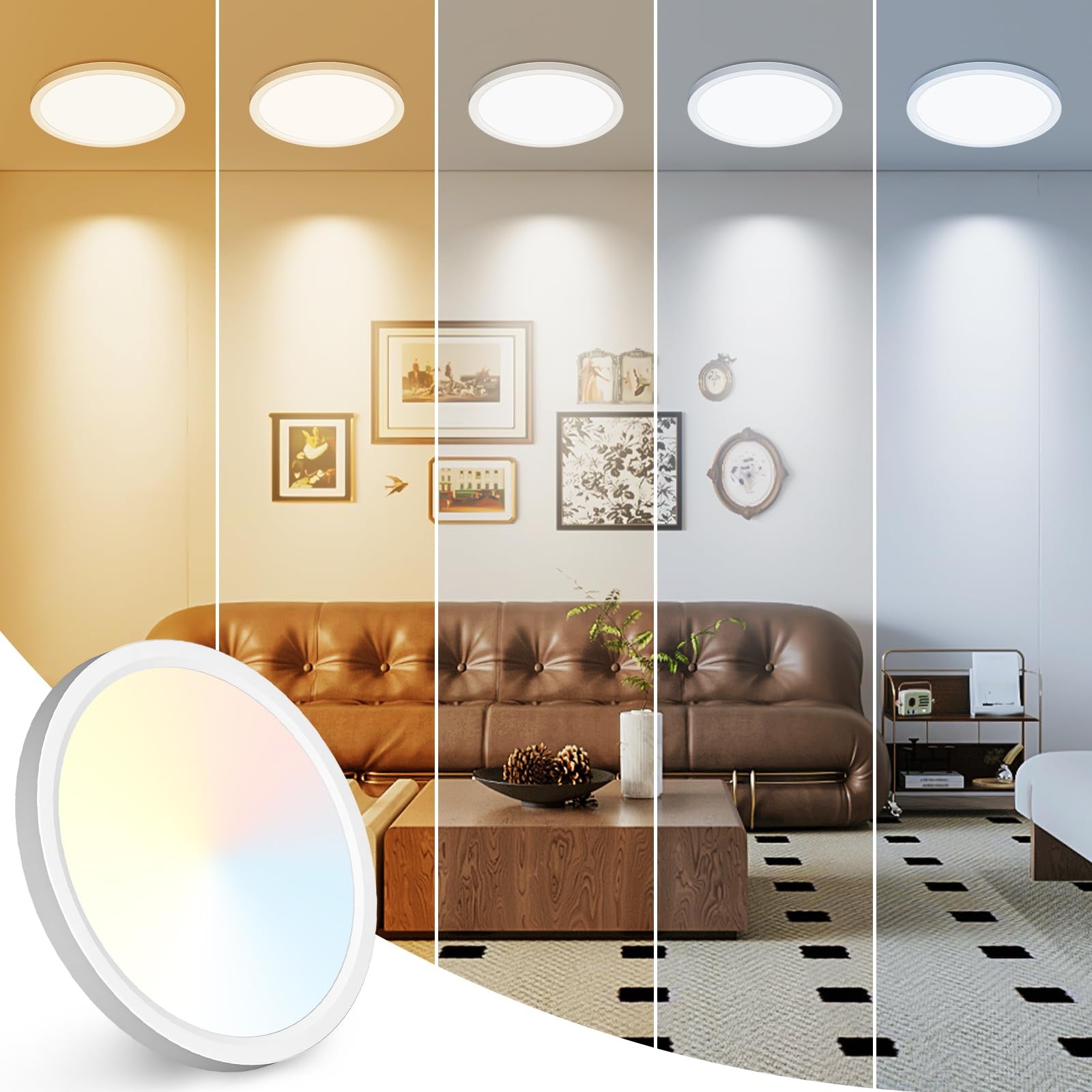 7-inch LED Ceiling Light 15W 1500LM Adjustable 3000-6500K Flush Thin Round White gallery