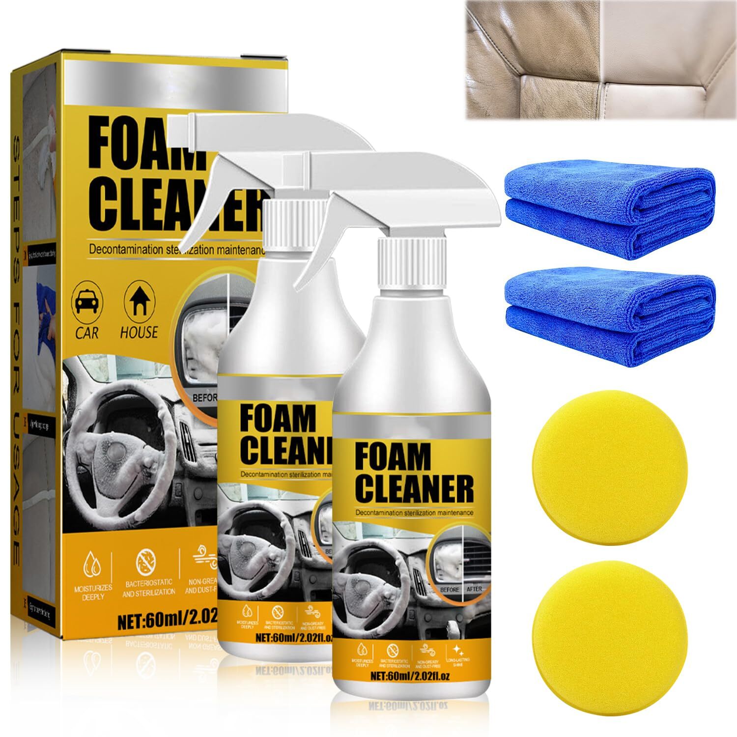 2PCS Car Interior Foam Cleaner Spray - Stain Remover for Seats & Upholstery gallery