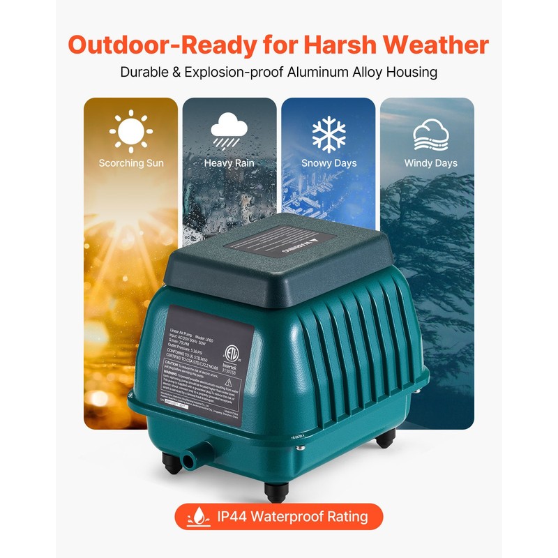 Uimoso Linear Air Pump for Septic Systems & Deep Pond Aeration 1110 GPH Capacity gallery