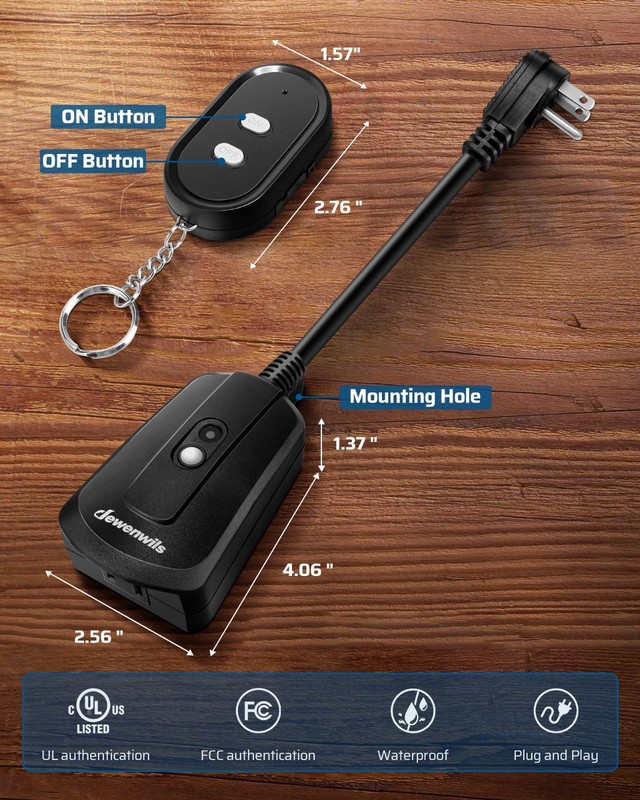DEWENWILS Remote Control Outlet 15A Outdoor Waterproof with 2 Remotes 100ft gallery