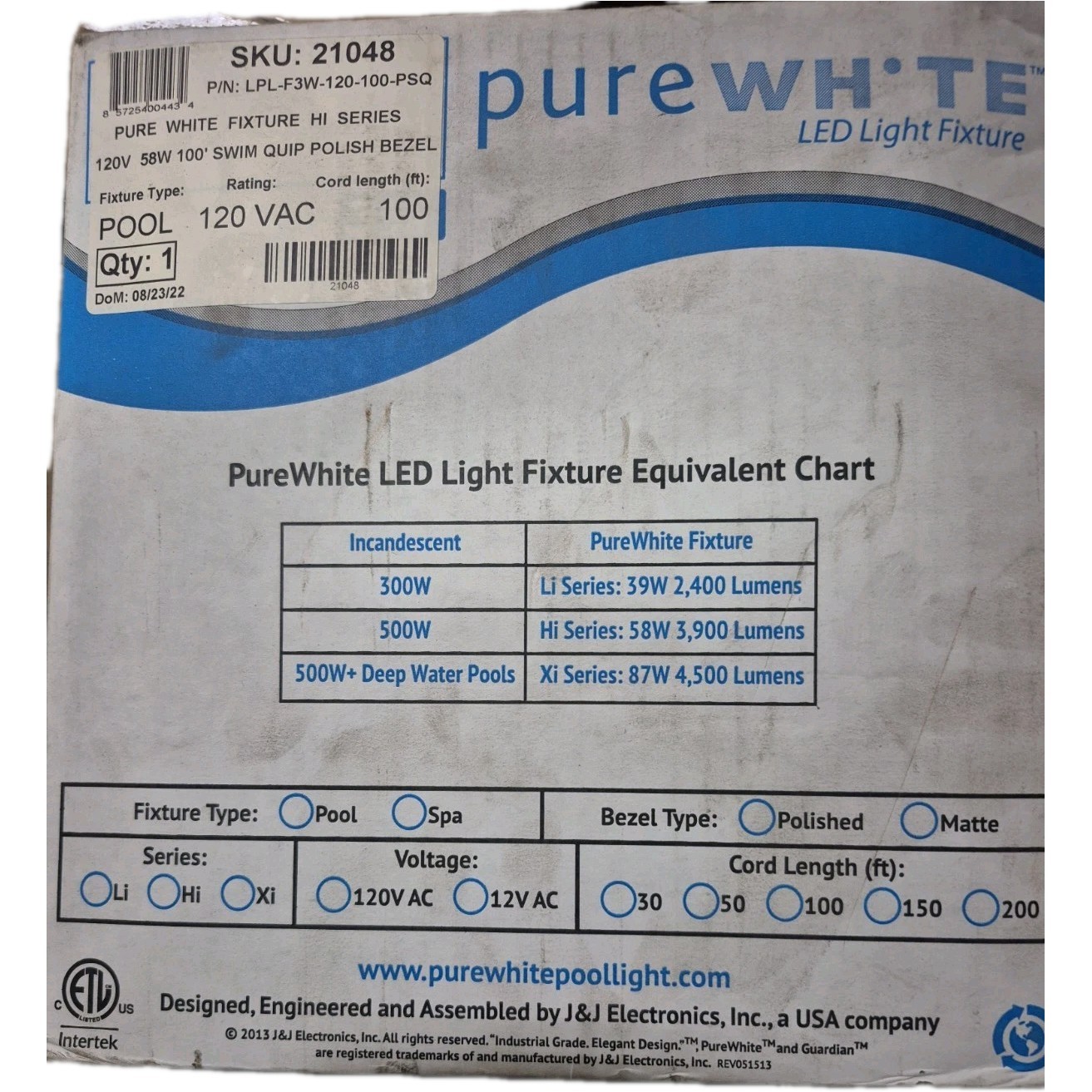 J&J Electronics 21048 PureWhite LED Pool Light with 100′ Cord, gallery