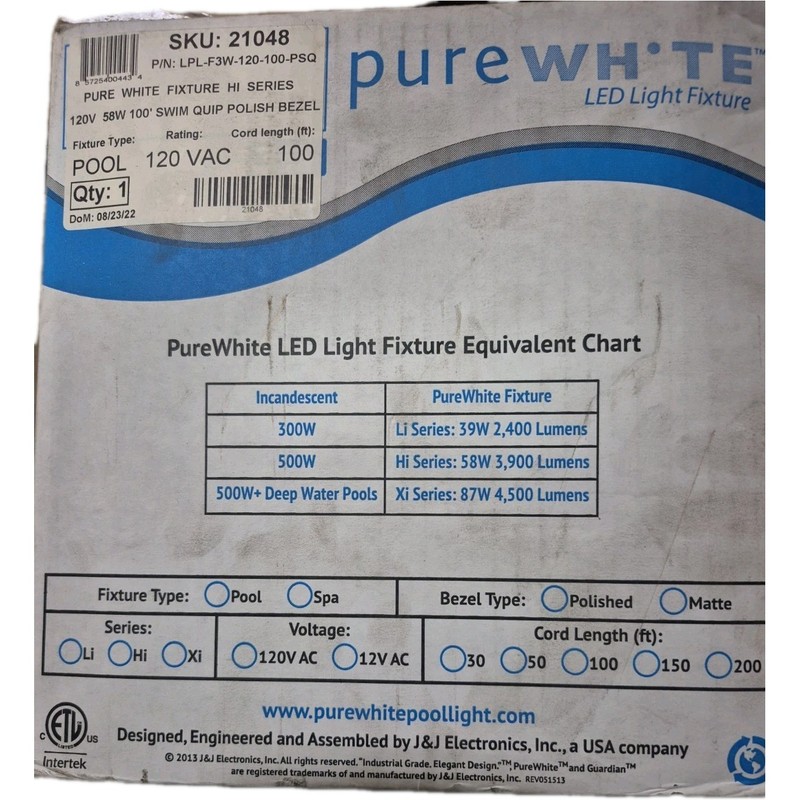 J&J Electronics 21048 PureWhite LED Pool Light with 100′ Cord, gallery