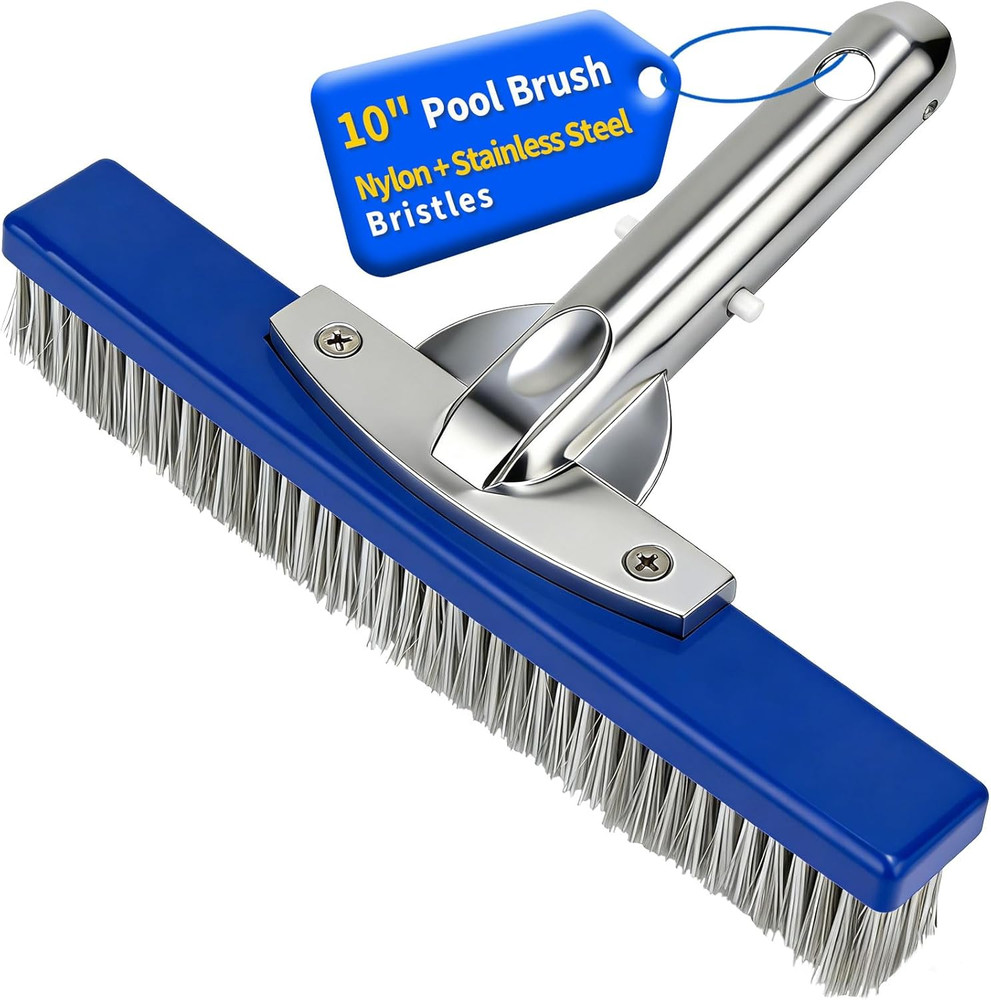 10-Inch Pool Brush Head - Combo Nylon & Stainless Steel Wire Bristles, Heavy Dut
