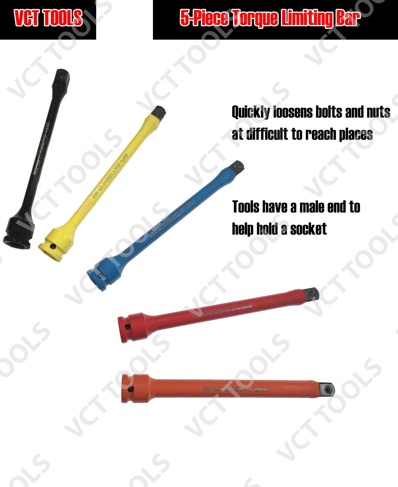 5pc 1/2" Drive Torque Bar Extension Set Air Impact Limiting Stick Auto Tool gallery