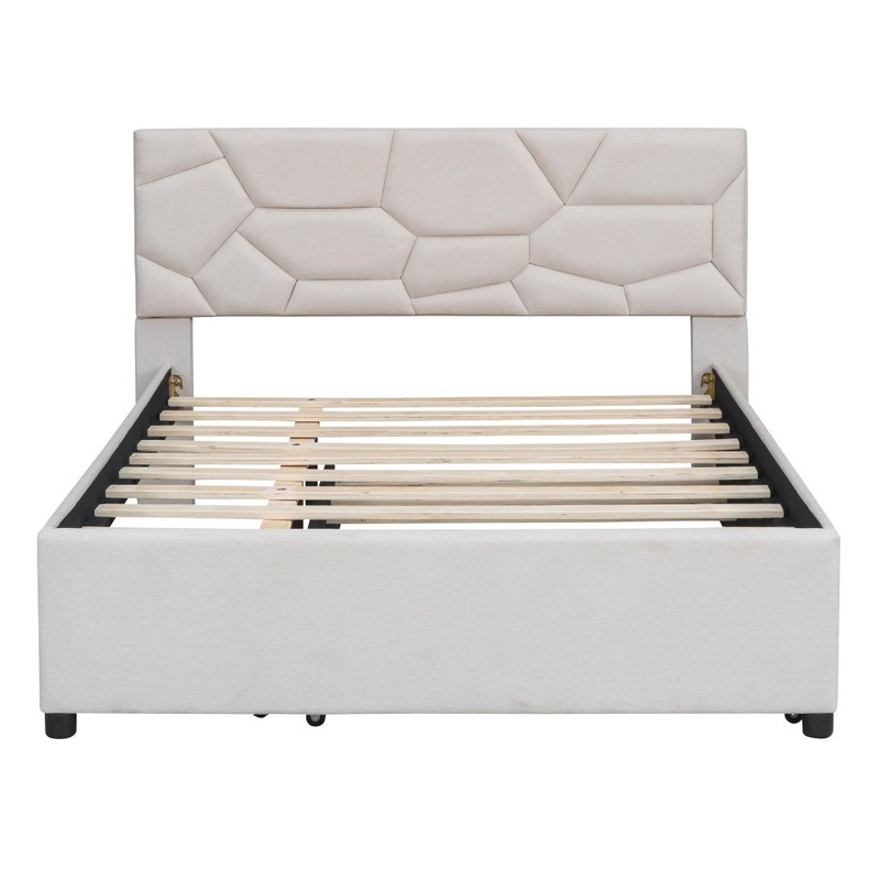 Full Size Upholstered Platform Bed with Brick Pattern Headboard and Twin Size gallery