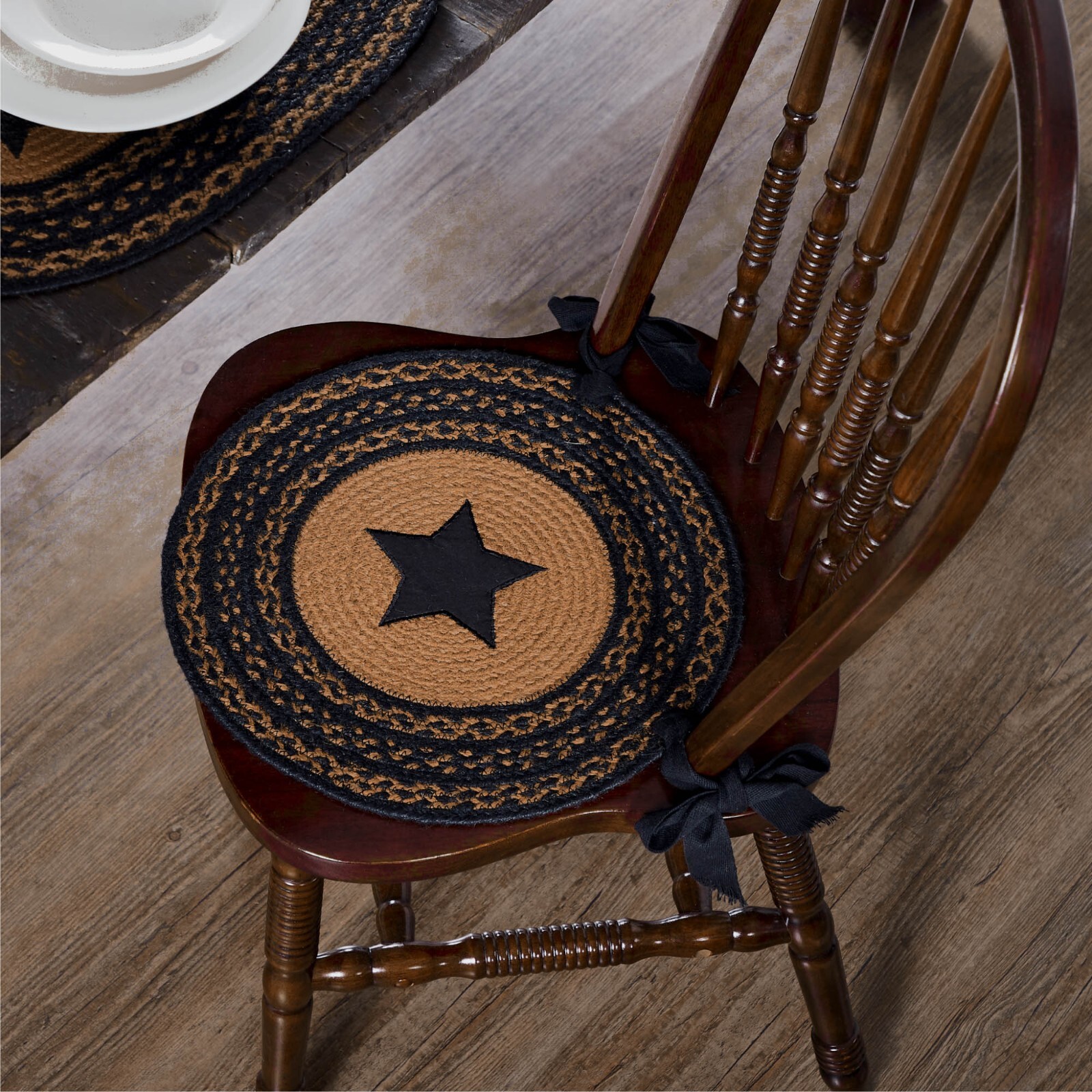 New Rustic Primitive BLACK STAR BRAIDED JUTE CHAIR PAD Rug Seat Cover gallery