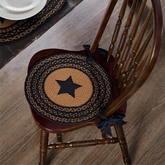 New Rustic Primitive BLACK STAR BRAIDED JUTE CHAIR PAD Rug Seat Cover