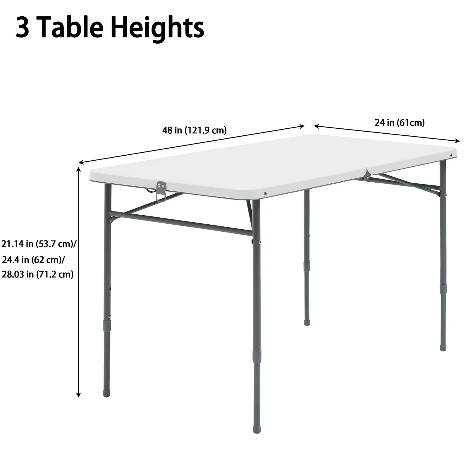 Mainstays 4 Foot Fold-in-Half Adjustable Folding Table, White gallery