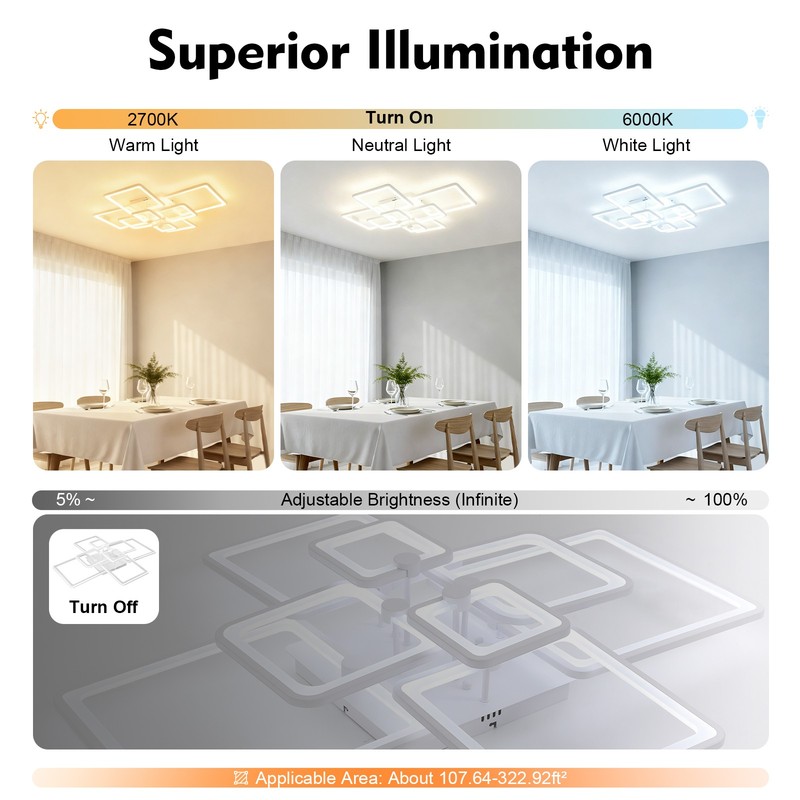 Modern LED Ceiling Light Dimmable Pendant Fixture Lamp Living Room Chandelier gallery