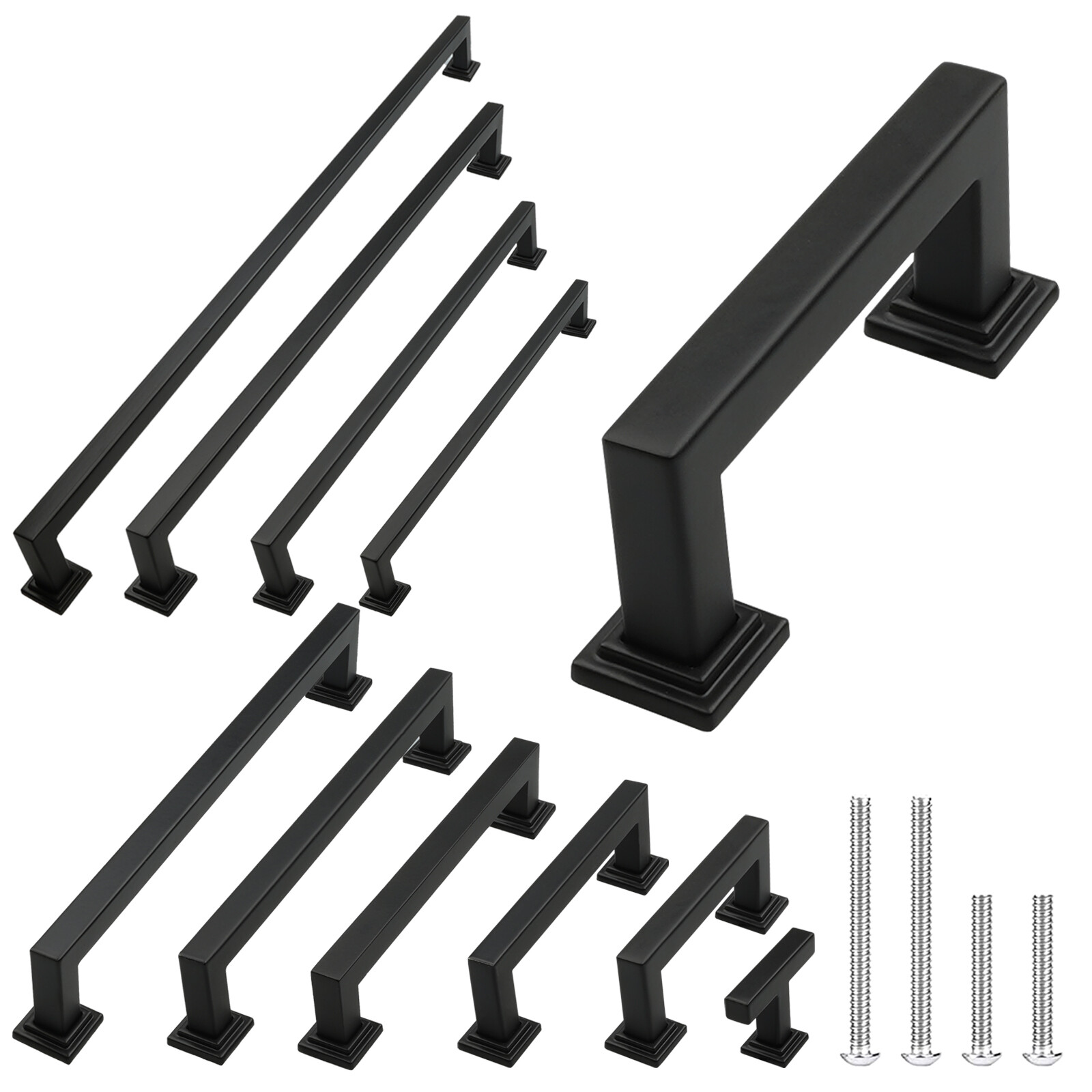 Black Modern Square Cabinet Handles Bar Pulls Kitchen Hardware Stainless Steel gallery