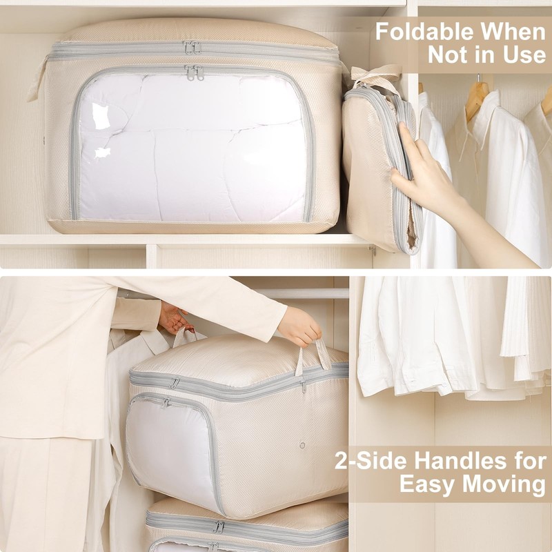1 Pack 100L Large Capacity Blanket Comforter Storage Bag Front Opening Beige gallery