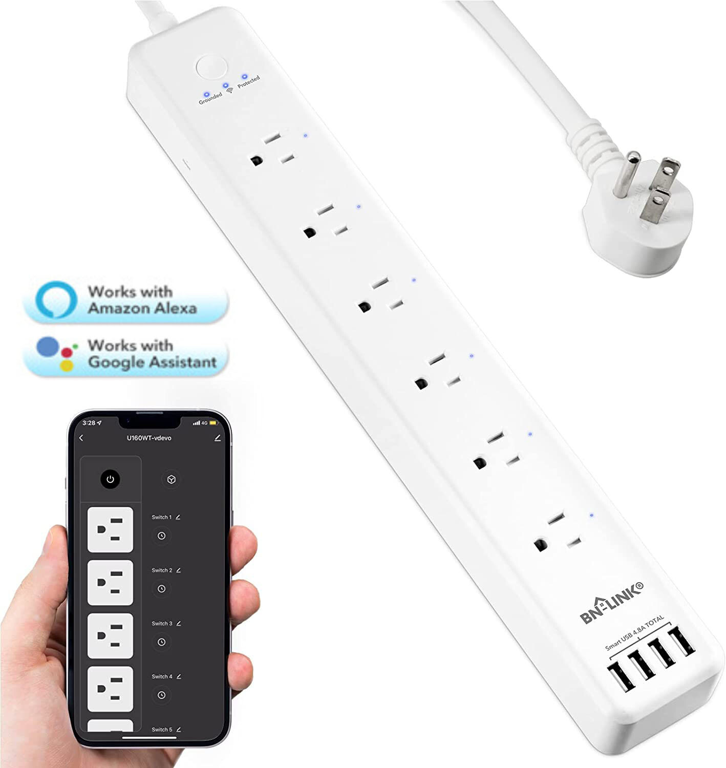 Smart Power Strip with 4 USB 6 Charging Port Multi Plug Extender Work W/ Google gallery