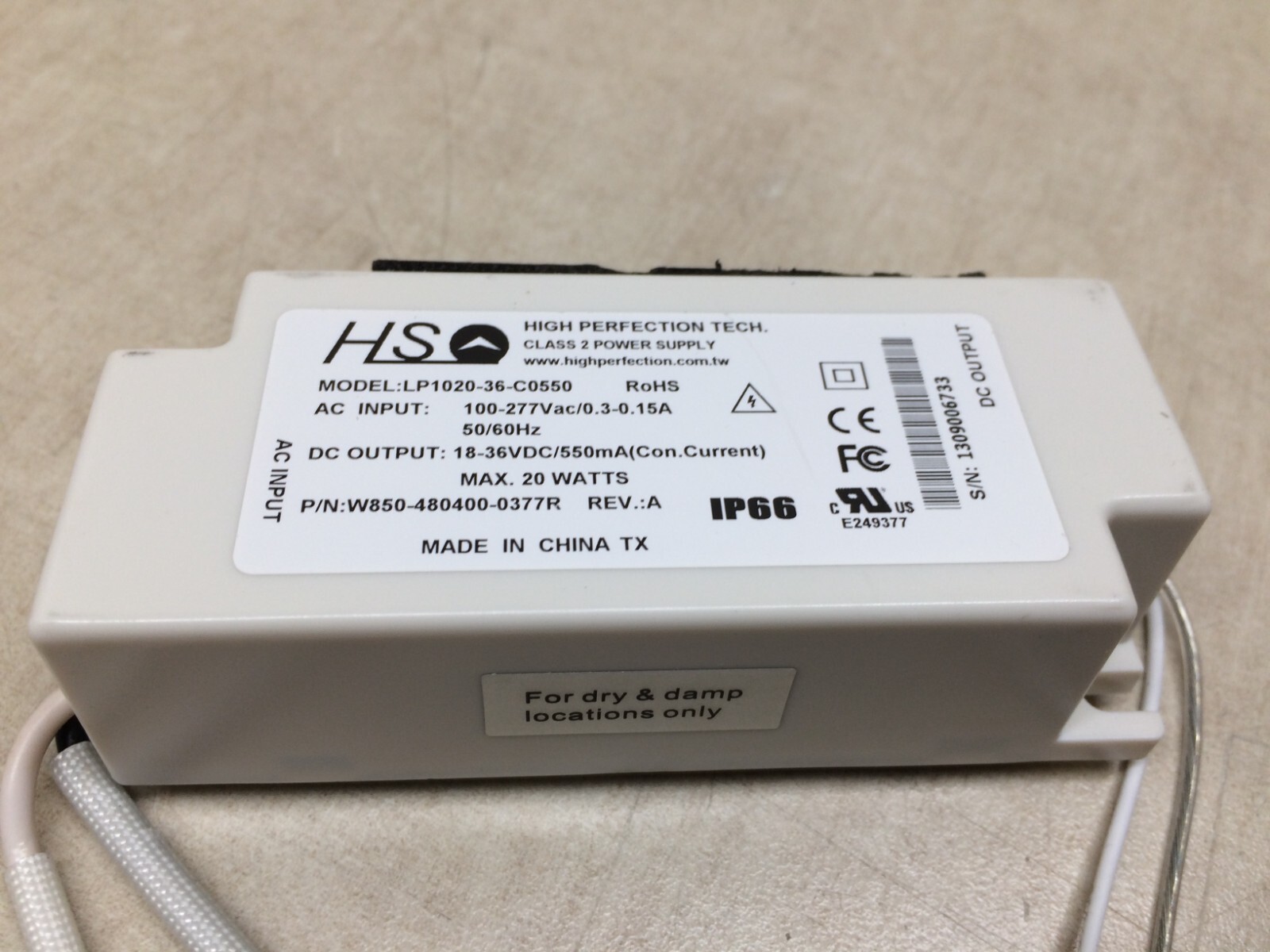 High Perfection Tech LP1020-36 100-277V AC 0.3-0.15A18-36V DC 550MA 20W Tested gallery