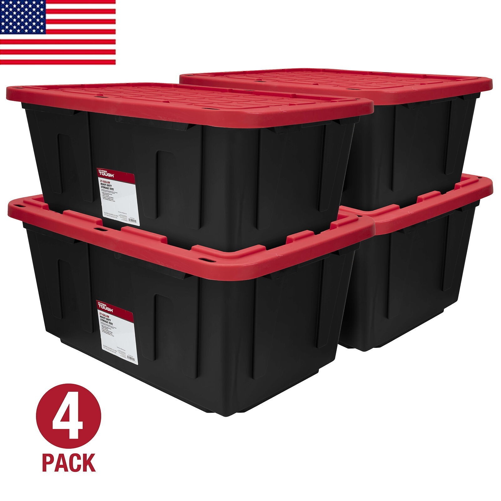 Stackable Snap Lid Plastic Storage Bin Container Tie Down Grooves Straps Set 4 gallery