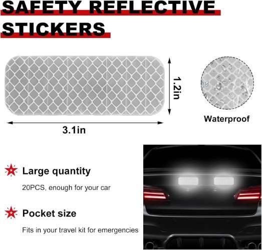 20 PCS Waterproof Reflective Warning Stickers for Cars, SUVs, Tr Color: Silver gallery