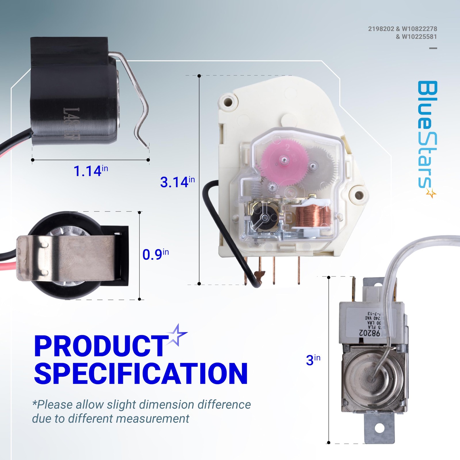 Upgraded 2198202 Cold Control Thermostat W10822278 Defrost Timer W10225581 Bi... gallery