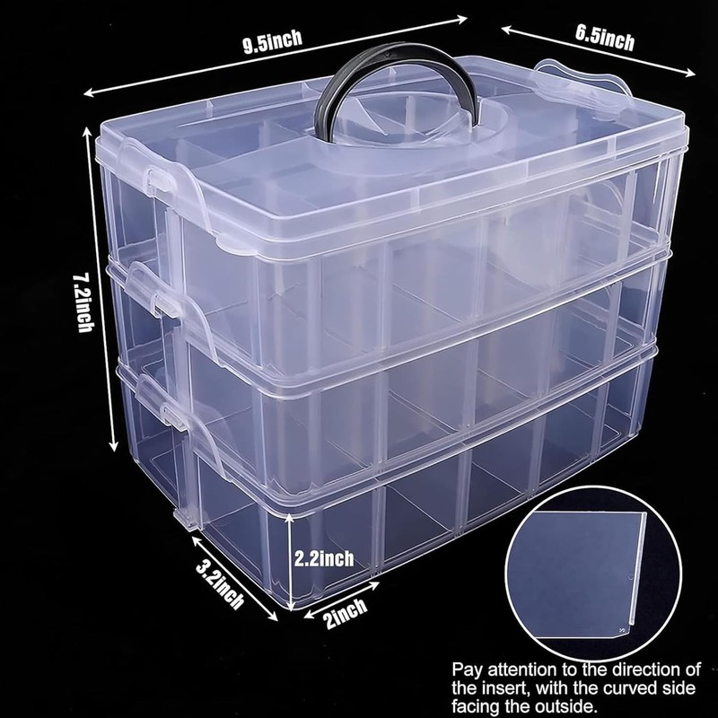 Lightweight 3-Tier Craft Storage Box with Snap Closure - 30 Adjustable Sections gallery