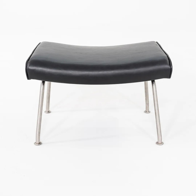 2020s Hans Wegner for Carl Hansen CH446 Footstool Reupholstered Black Leather gallery