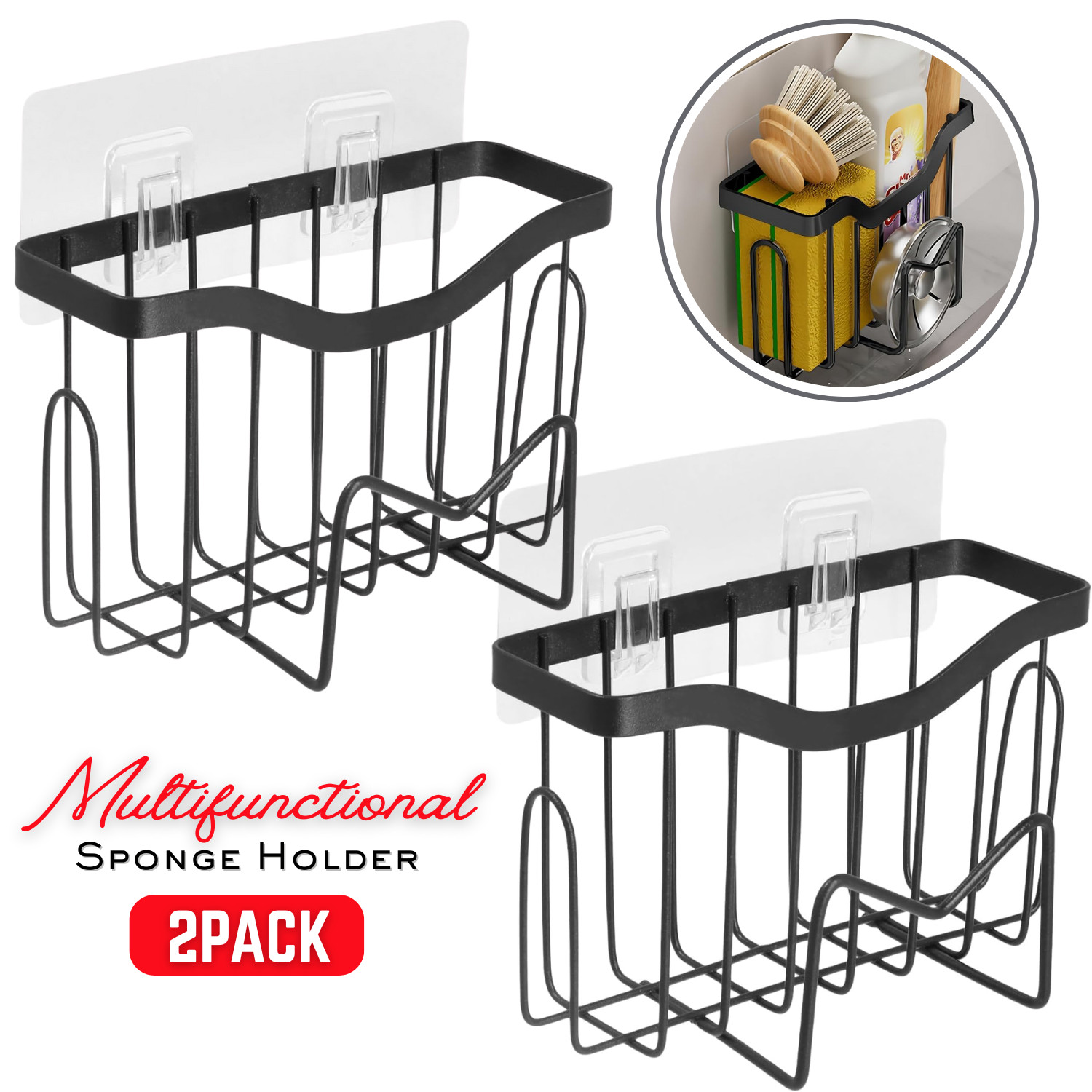 2x Sponge Holder Suction Cup Stainless Steel Kitchen Dish Drain Sink Basket Rack gallery
