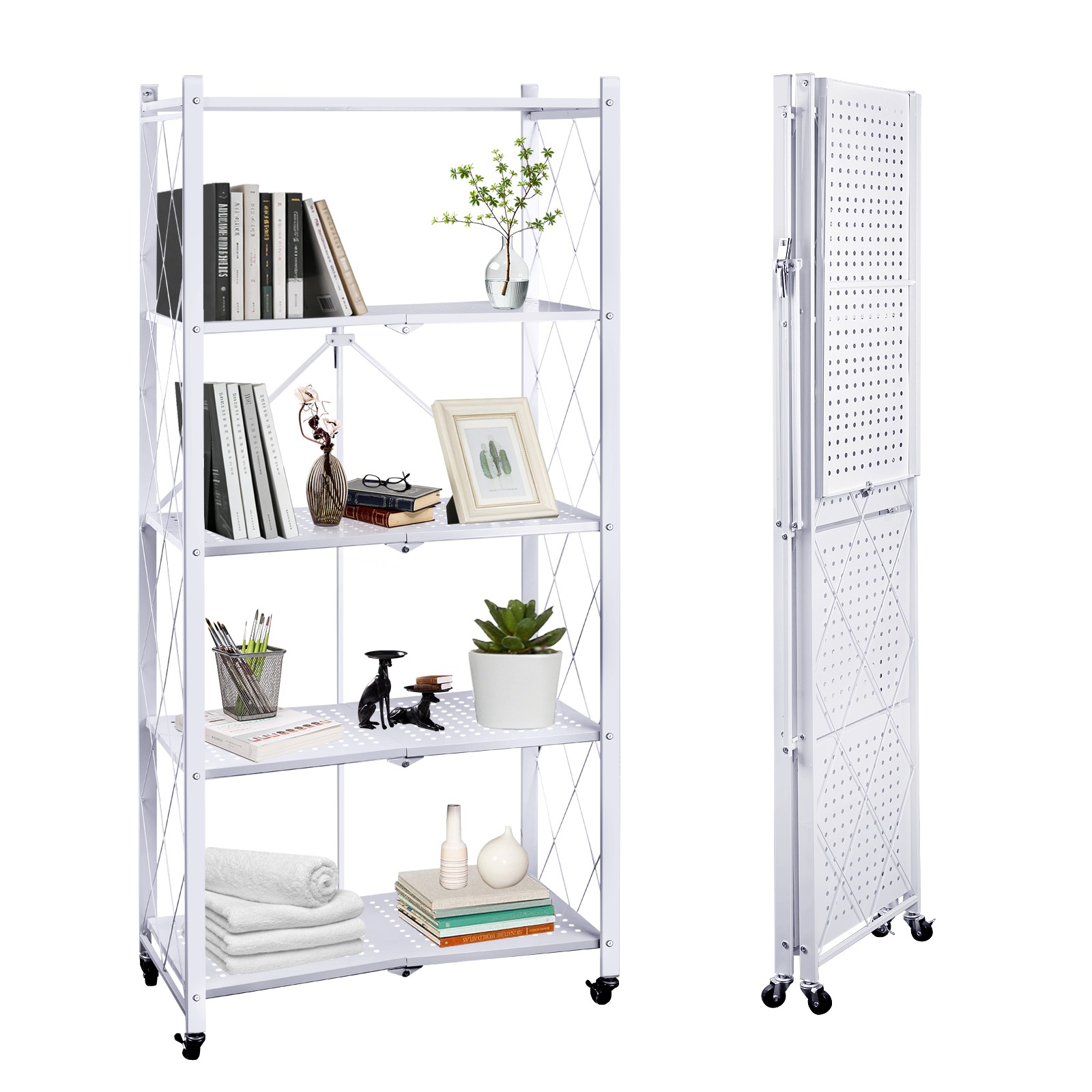 5 Tier Metal Rack Free Standing Shelving Unit Heavy Duty Storage Wheel gallery