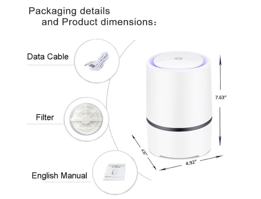 Air Purifier with night light, uses True HEPA Filters, White, 5x5x7.5 In gallery