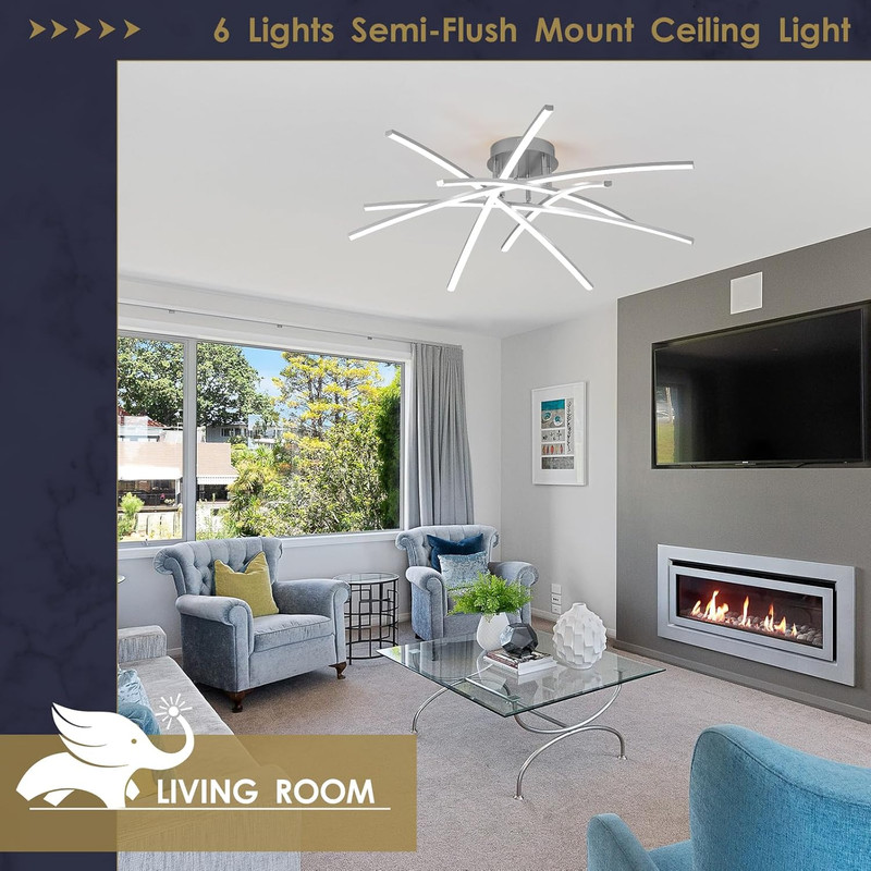 Semi Flush Mount Ceiling Light, 32.8” Dimmable LED Chandelier Modern Ceiling Lig gallery