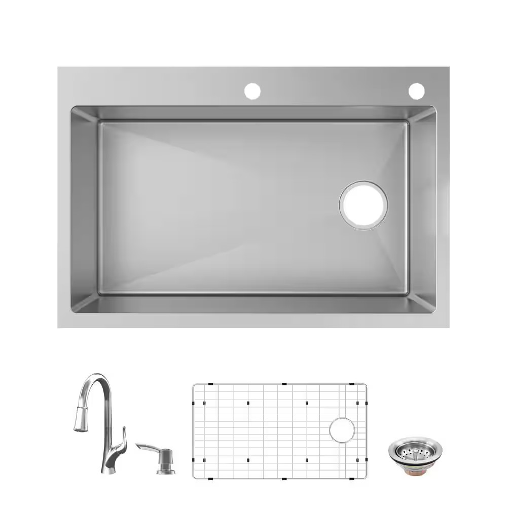 Dolancourt Tight Radius 33 In. Drop-In Single Bowl 18 Gauge Stainless Steel Kitc gallery