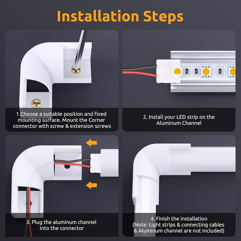 90 Degree Corner Connectors for V Shape LED Channels - Complete Connector Kit gallery