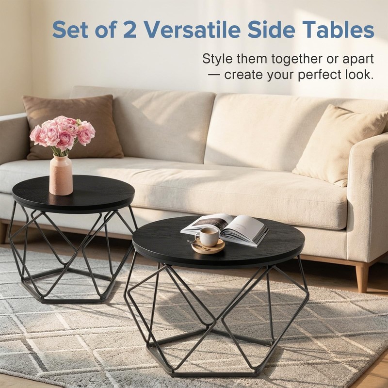 DUMOS Modern Geometric Coffee Table Set of 2, Round Nesting Side Tables with ... gallery