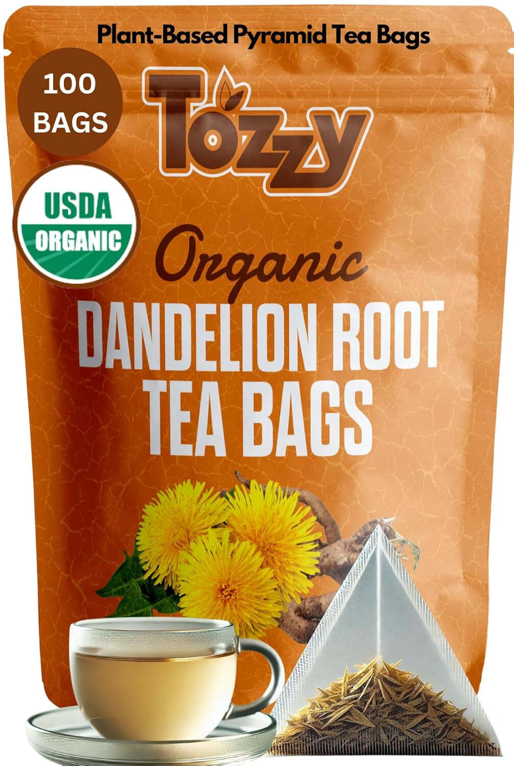 Organic Dandelion Root Tea - 100 Count (Plant-Based Pyramid Tea Bags) gallery