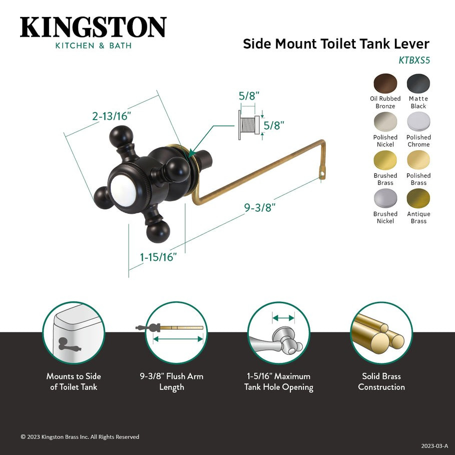KINGSTON BUCKINGHAM KTBXS2 SIDE MOUNT TOILET TANK LEVER ASSEMBLY POLISHED BRASS gallery