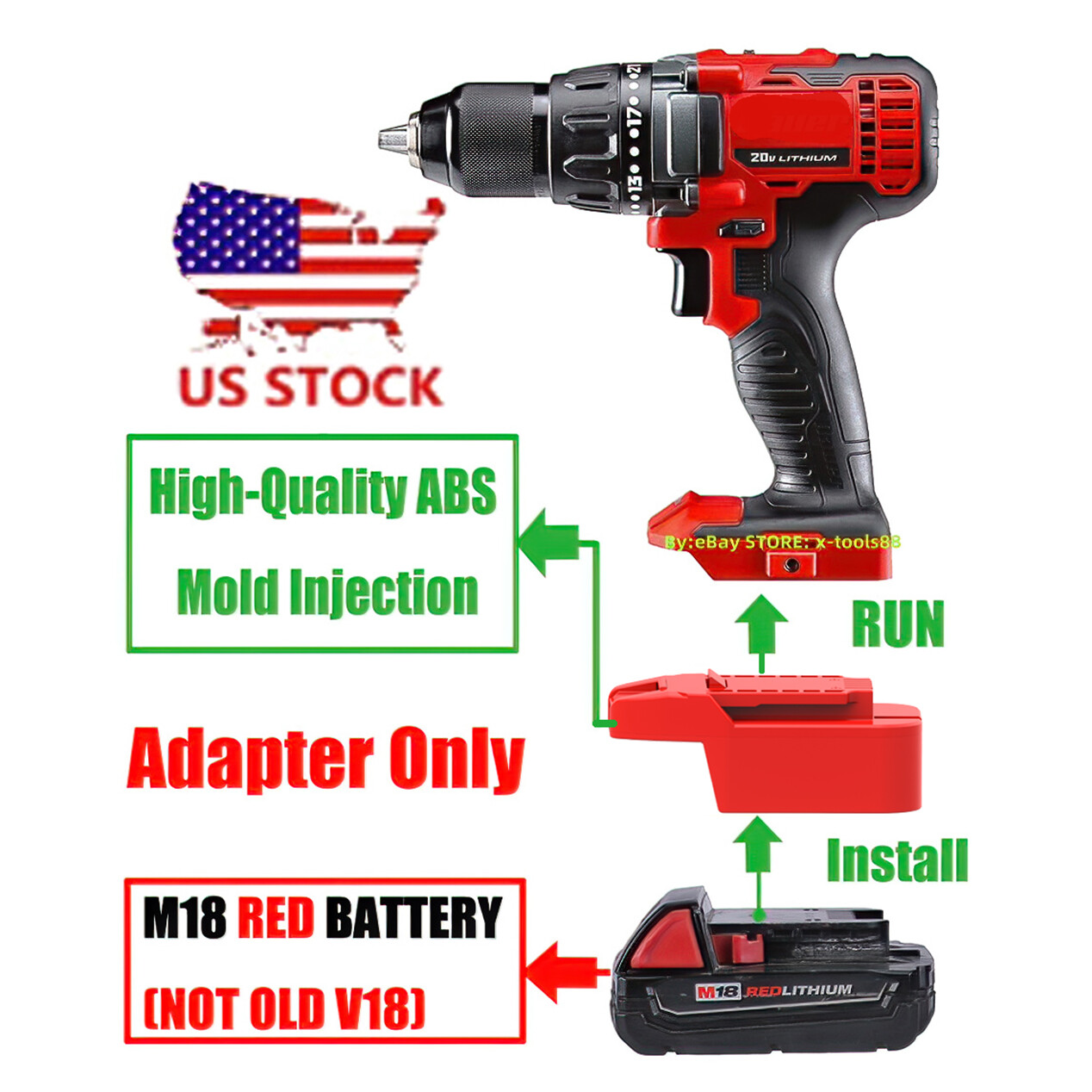 1 Adapter Upgrade for Bauer 20v Tools To Milwaukee M18 RED Battery -Adapter Only gallery