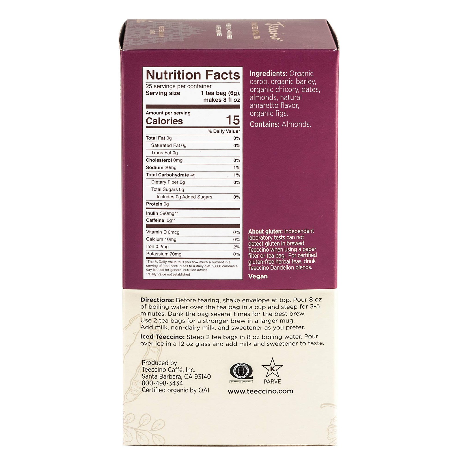 Teeccino Herbal Tea - Almond Amaretto - Rich & Roasted Herbal Tea That's Caffein gallery