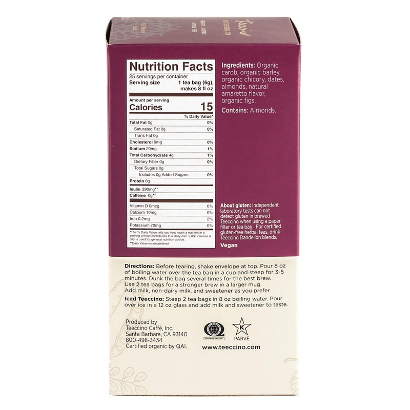 Teeccino Herbal Tea - Almond Amaretto - Rich & Roasted Herbal Tea That's Caffein gallery