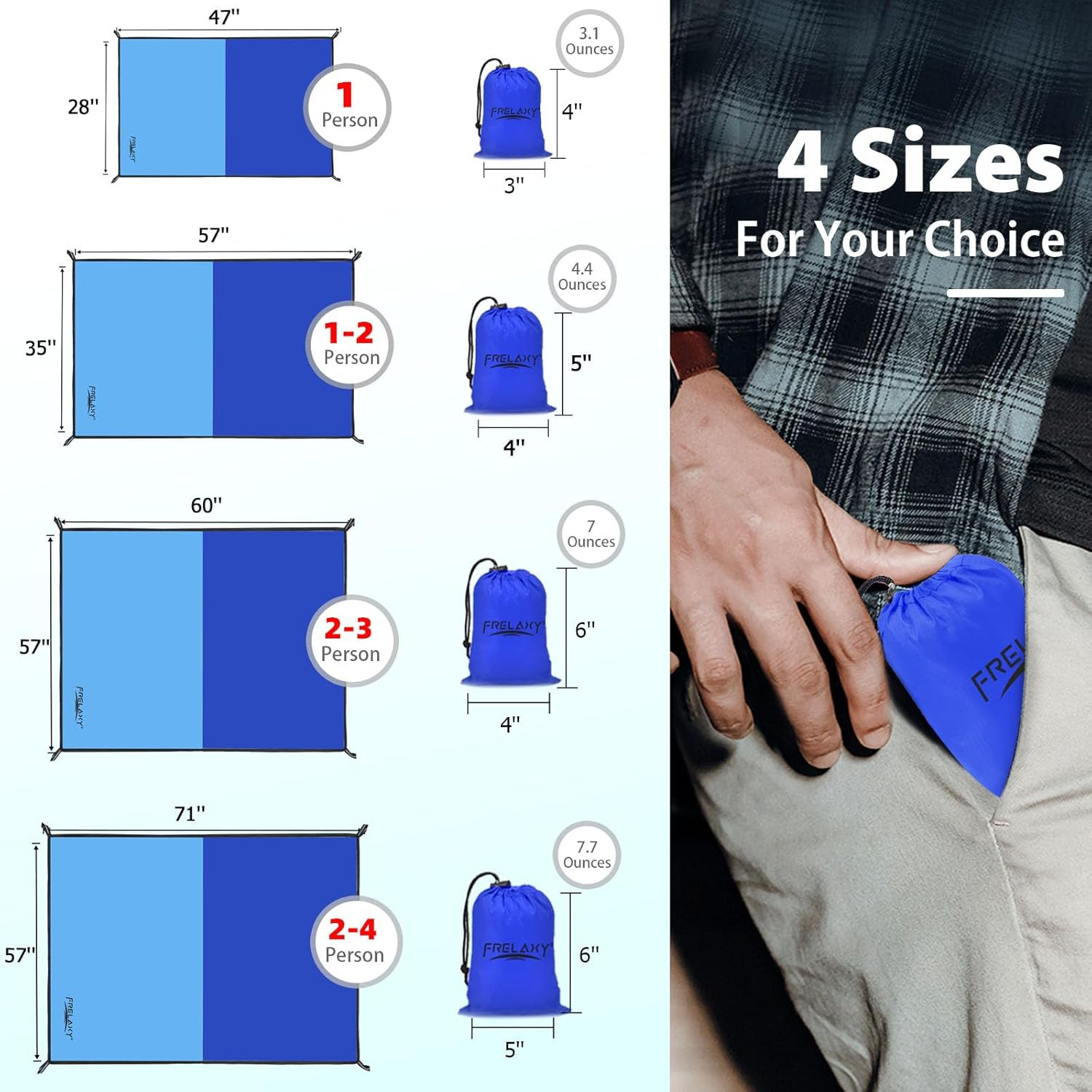 Pocket Picnic Blanket, Waterproof Sandproof Beach Mat, Compact Camping Tarp for gallery